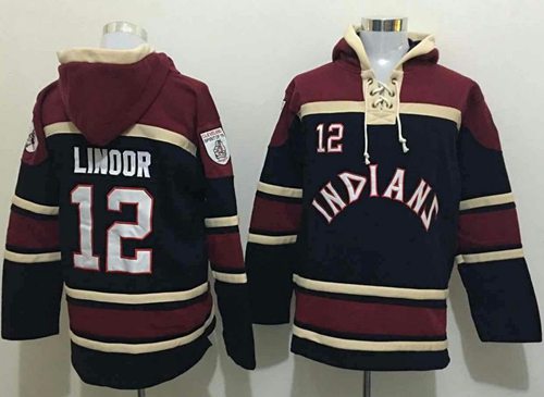 Indians #12 Francisco Lindor Black Sawyer Hooded Sweatshirt MLB Hoodie - Click Image to Close